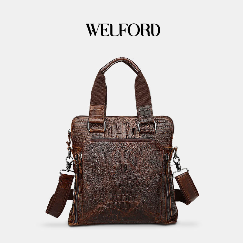 Men's Handheld Briefcase Crocodile Crossbody Bag