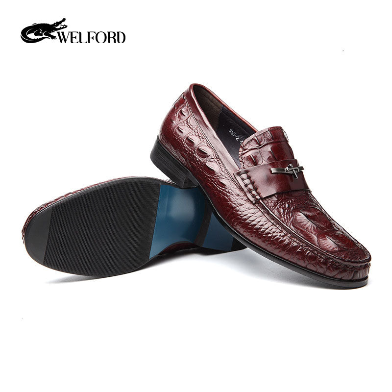 Men's new crocodile pattern British leather shoes