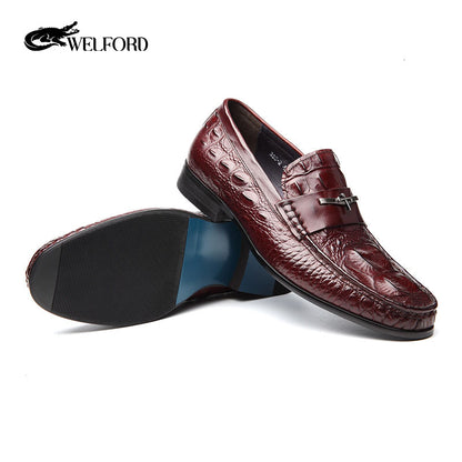 Men's new crocodile pattern British leather shoes