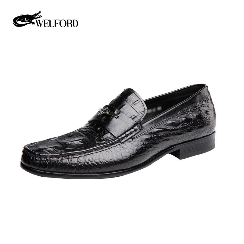 Men's new crocodile pattern British leather shoes