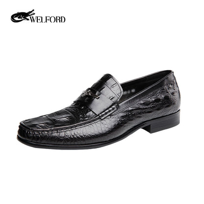 Men's new crocodile pattern British leather shoes