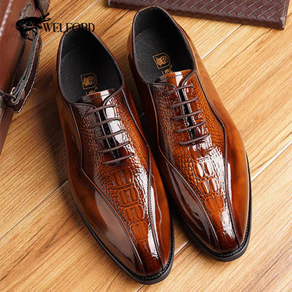 Italian crocodile pattern brogue British style genuine leather men's shoes