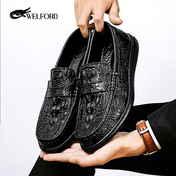 New men's genuine leather crocodile pattern loafers