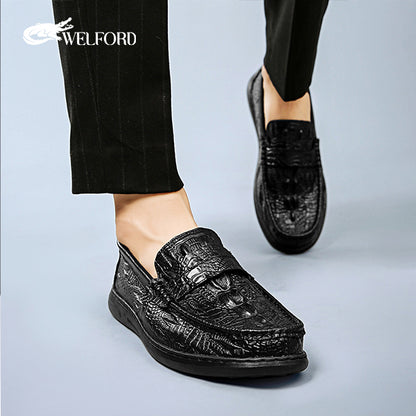 New men's genuine leather crocodile pattern loafers