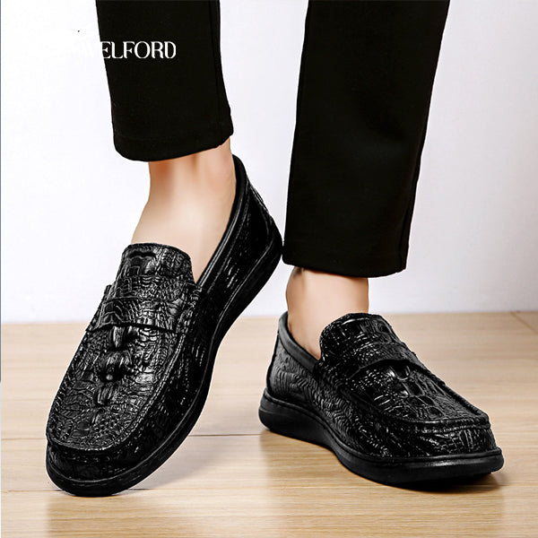 New men's genuine leather crocodile pattern loafers