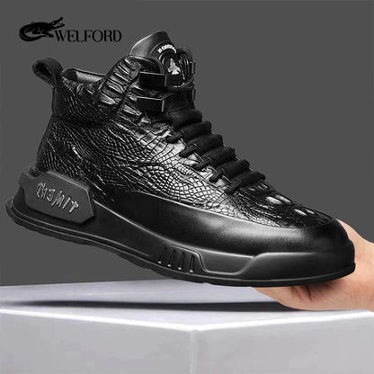 Suede leather crocodile pattern shoes