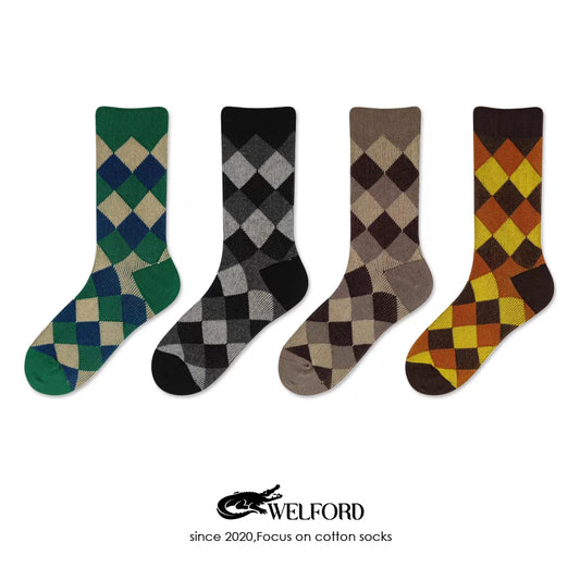 Checkered retro British style suit socks (pure cotton mid-calf socks)