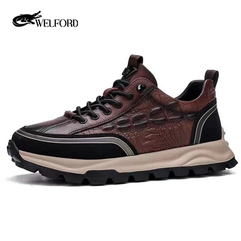 Men's Italian Leather Raised Crocodile Sneakers