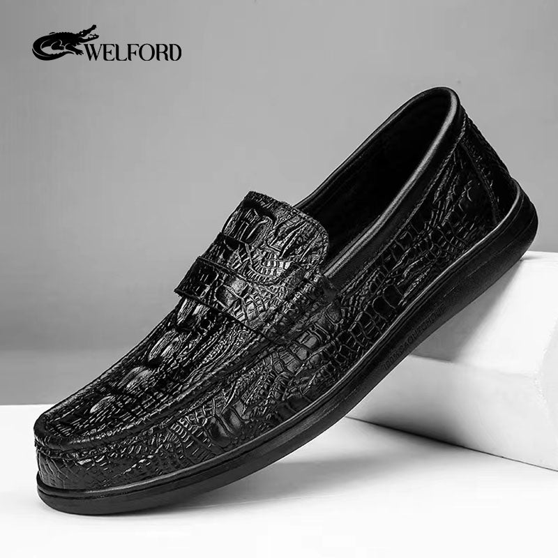 New men's genuine leather crocodile pattern loafers