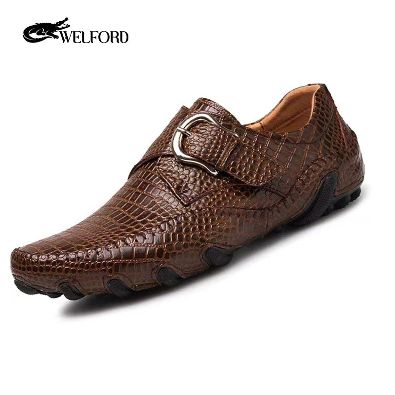 Men's crocodile pattern casual leather shoes