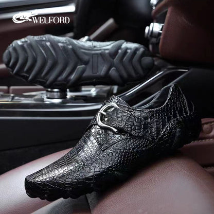 Men's crocodile pattern casual leather shoes