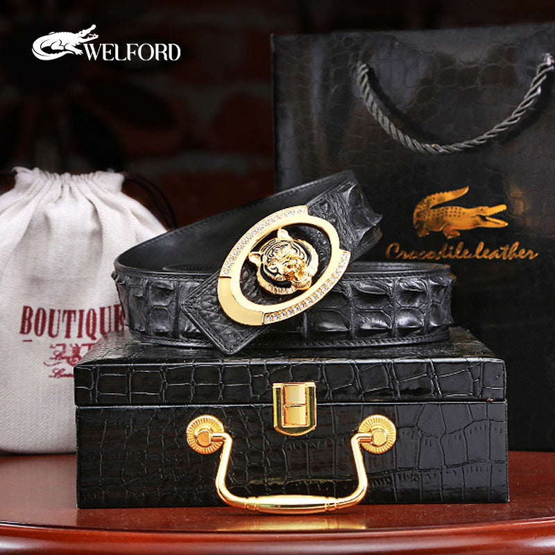 Men's tiger head crocodile leather business casual belt
