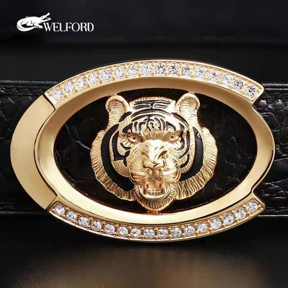Men's tiger head crocodile leather business casual belt