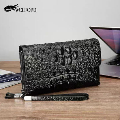 Men's Crocodile Print Clutch Double Zip Clutch