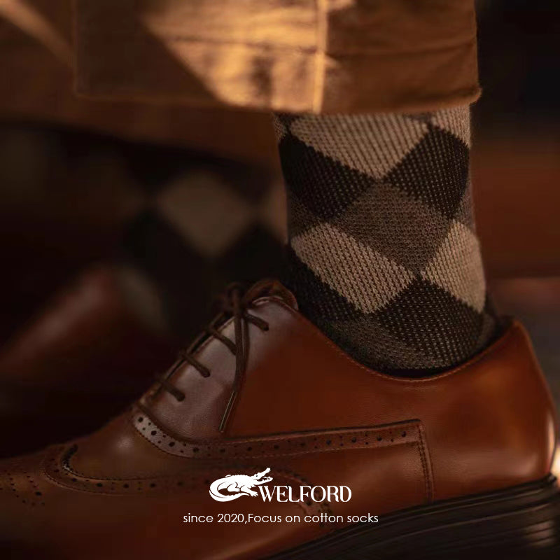 Checkered retro British style suit socks (pure cotton mid-calf socks)