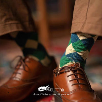 Checkered retro British style suit socks (pure cotton mid-calf socks)