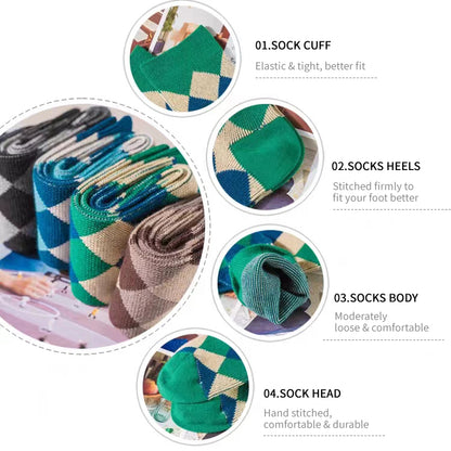 Checkered retro British style suit socks (pure cotton mid-calf socks)