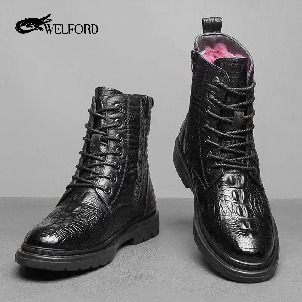 Wool Martin boots with first layer of cowhide leather