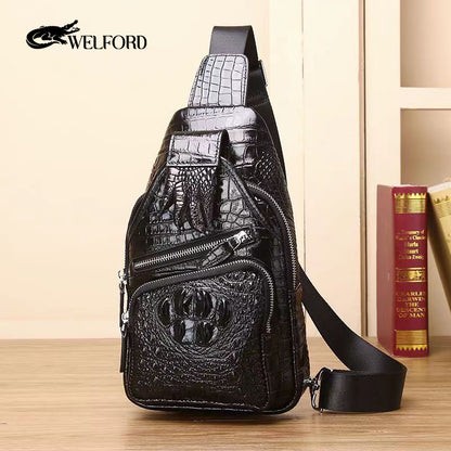 Men's new high-end crocodile leather chest bag