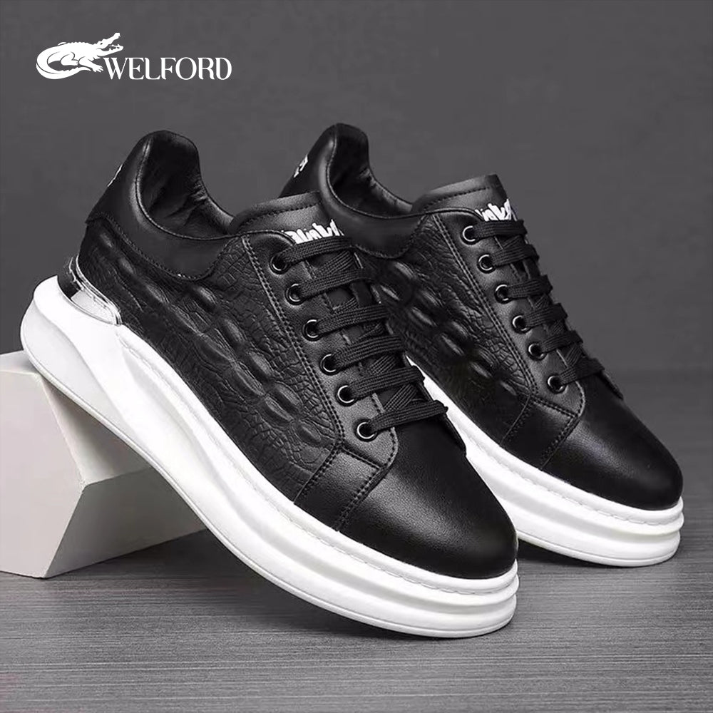 Men's Italian Leather Raised Crocodile Sneakers