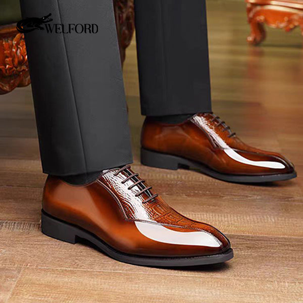 Italian crocodile pattern brogue British style genuine leather men's shoes