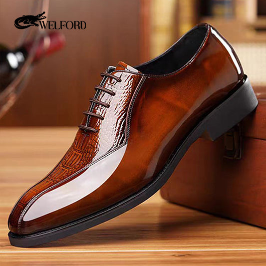 Italian crocodile pattern brogue British style genuine leather men's shoes