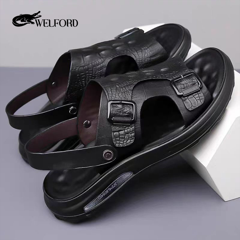 Italian soft-soled non-slip beach shoes for men crocodile leather sandals