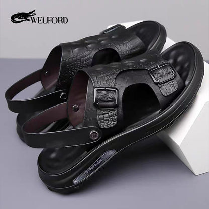 Italian soft-soled non-slip beach shoes for men crocodile leather sandals