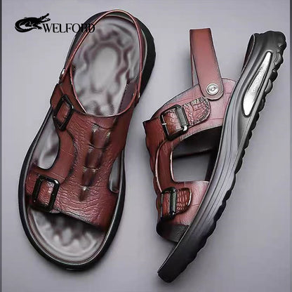 Italian soft-soled non-slip beach shoes for men crocodile leather sandals