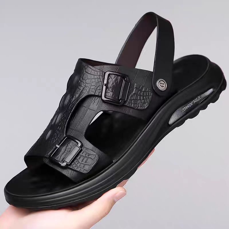 Italian soft-soled non-slip beach shoes for men crocodile leather sandals