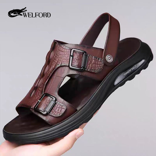 Italian soft-soled non-slip beach shoes for men crocodile leather sandals