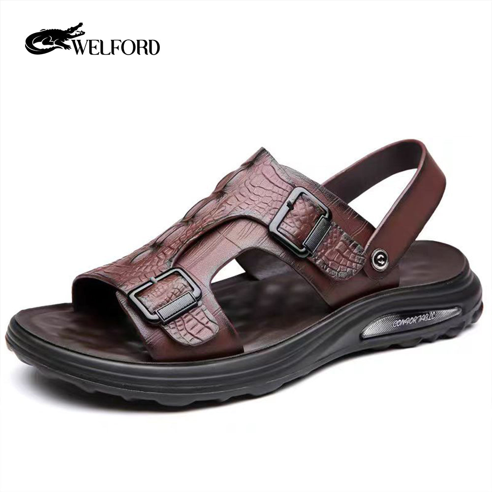 Italian soft-soled non-slip beach shoes for men crocodile leather sandals