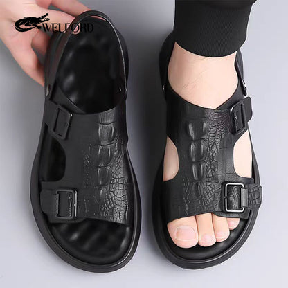 Italian soft-soled non-slip beach shoes for men crocodile leather sandals