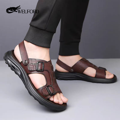 Italian soft-soled non-slip beach shoes for men crocodile leather sandals