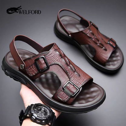 Italian soft-soled non-slip beach shoes for men crocodile leather sandals