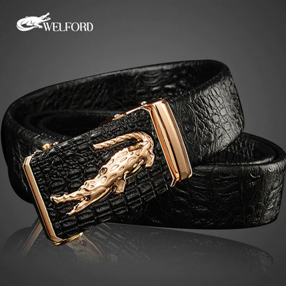 Men's crocodile pattern genuine leather belt with automatic buckle for men
