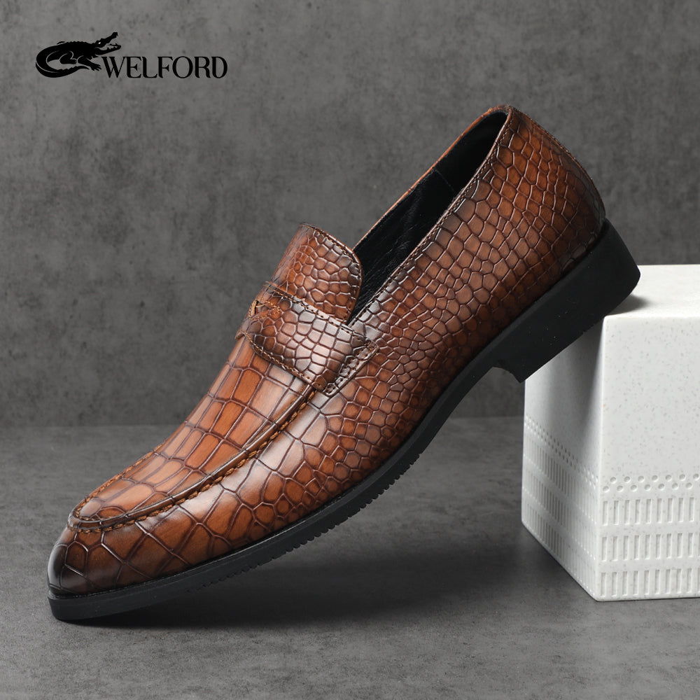 Casual slip-on crocodile pattern men's shoes