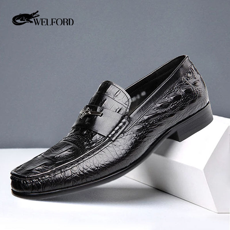 Men's new crocodile pattern British leather shoes