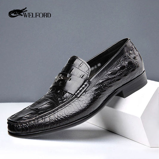 Men's new crocodile pattern British leather shoes