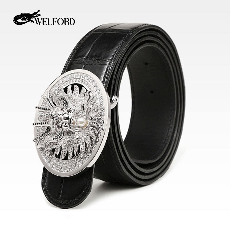Men's crocodile leather belt diamond belt faucet