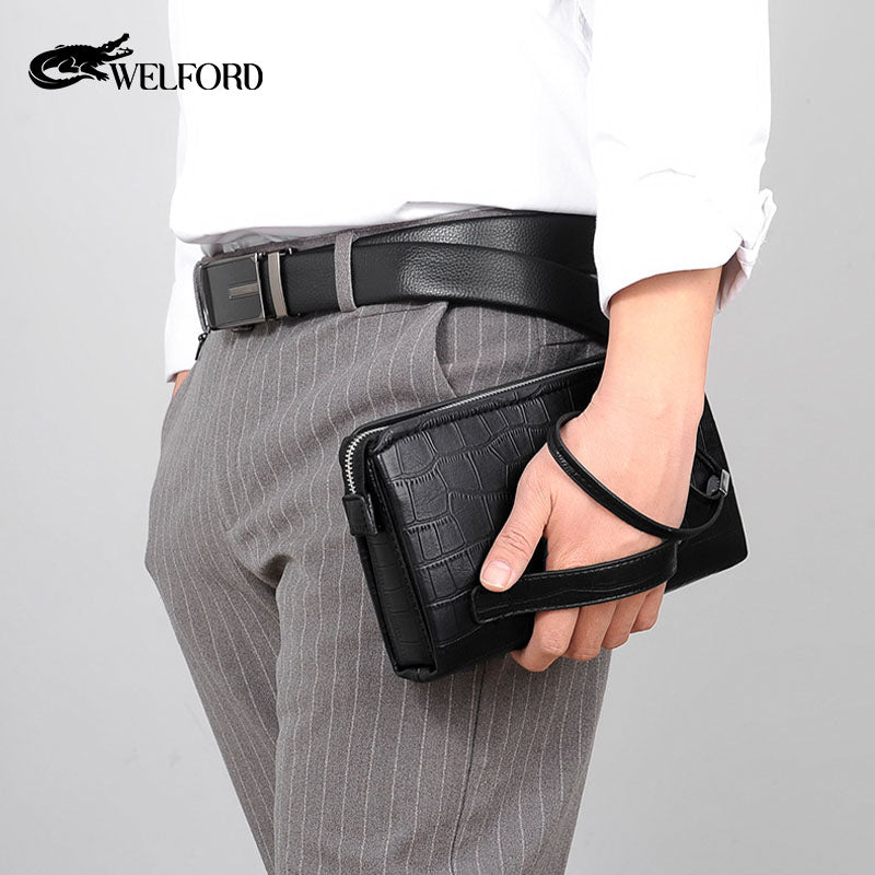 Men's business handbag with crocodile pattern large capacity