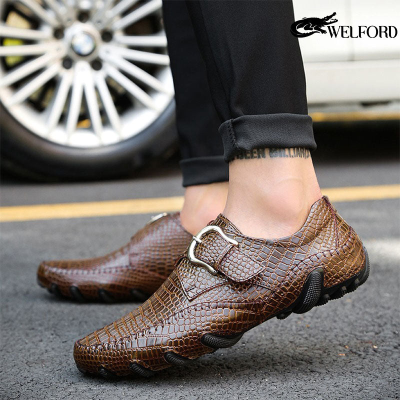 Men's crocodile pattern casual leather shoes