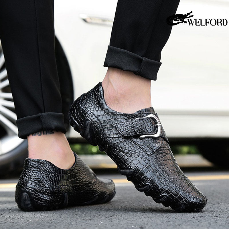 Men's crocodile pattern casual leather shoes