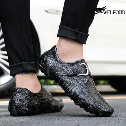 Men's crocodile pattern casual leather shoes