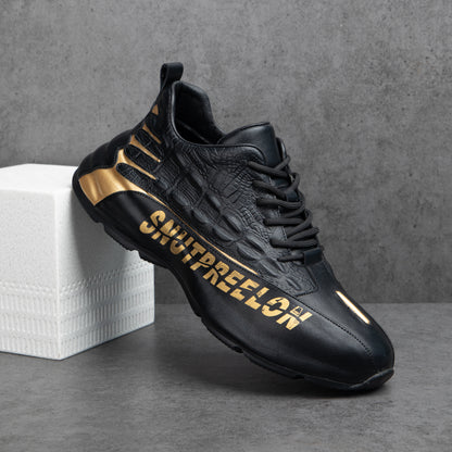 Italian handmade crocodile pattern black gold casual sneakers