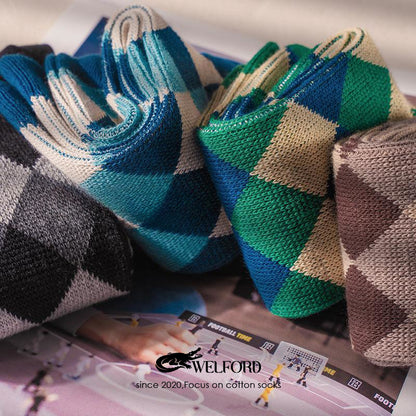 Checkered retro British style suit socks (pure cotton mid-calf socks)