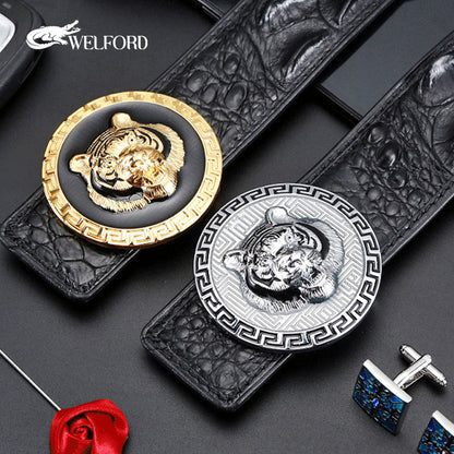 New crocodile leather men's genuine tiger head belt