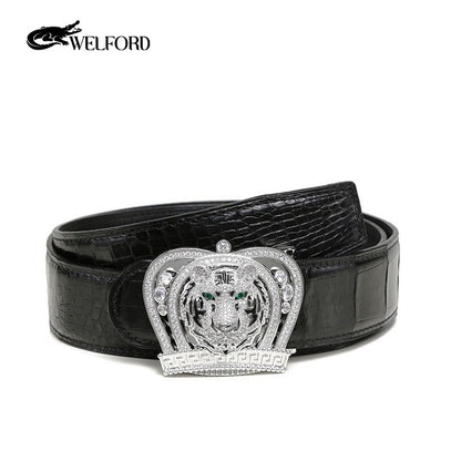 New men's crocodile leather tiger head belt