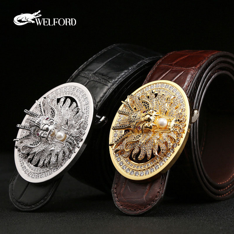 Men's crocodile leather belt diamond belt faucet