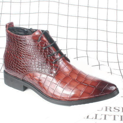 Men's crocodile pattern martin boots lace up pointed toe